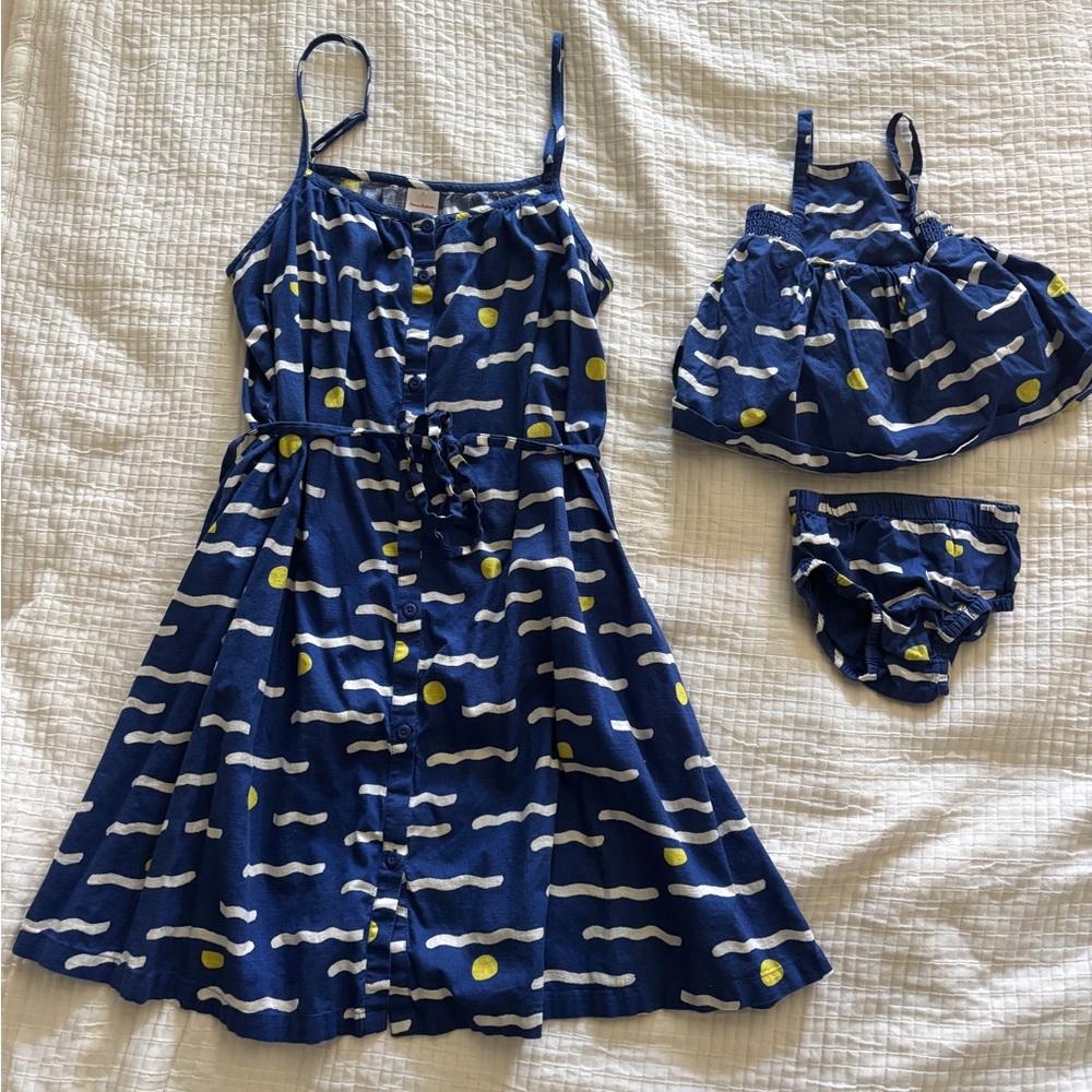 Hanna Andersson Blue and Yellow Matching Mother/Baby Dresses